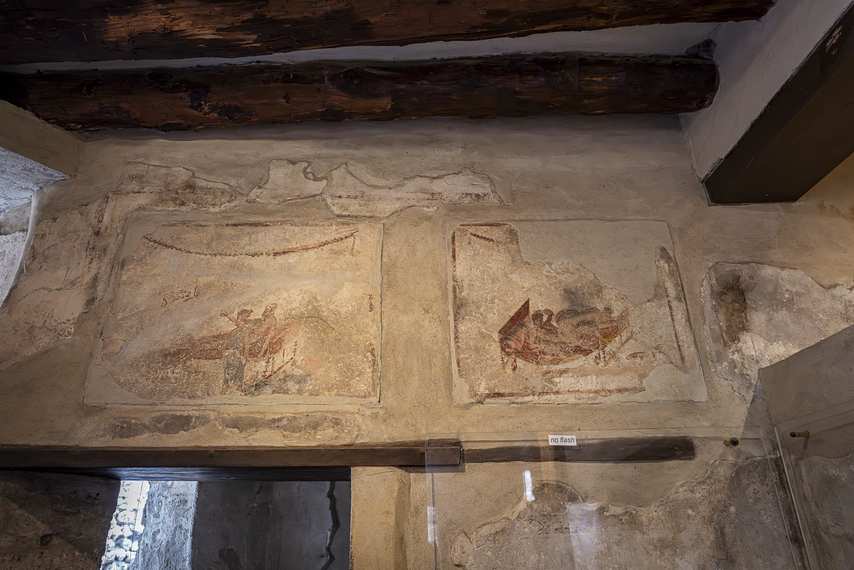 Affreschi erotici vicino al soffitto del Lupanare di Pompei