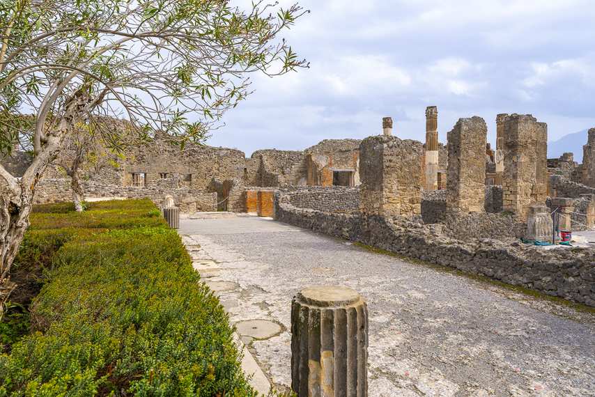 Strada tra le rovine della Casa del Fauno a Pompei