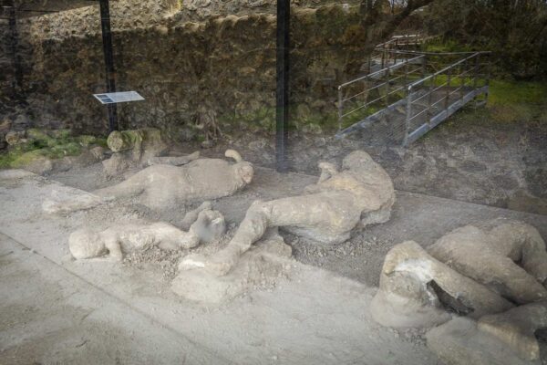 Calchi delle vittime nella teca dell'Orto dei Fuggiaschi a Pompei